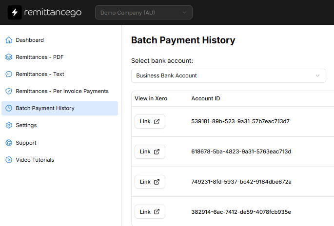 Batch payment history in Xero