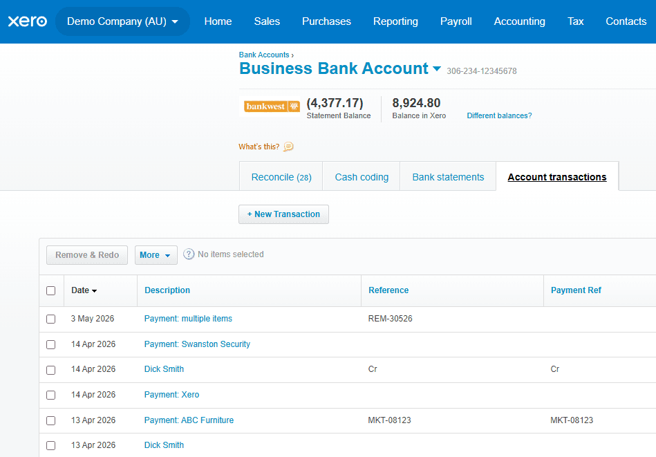 Batch payment history connected to Xero