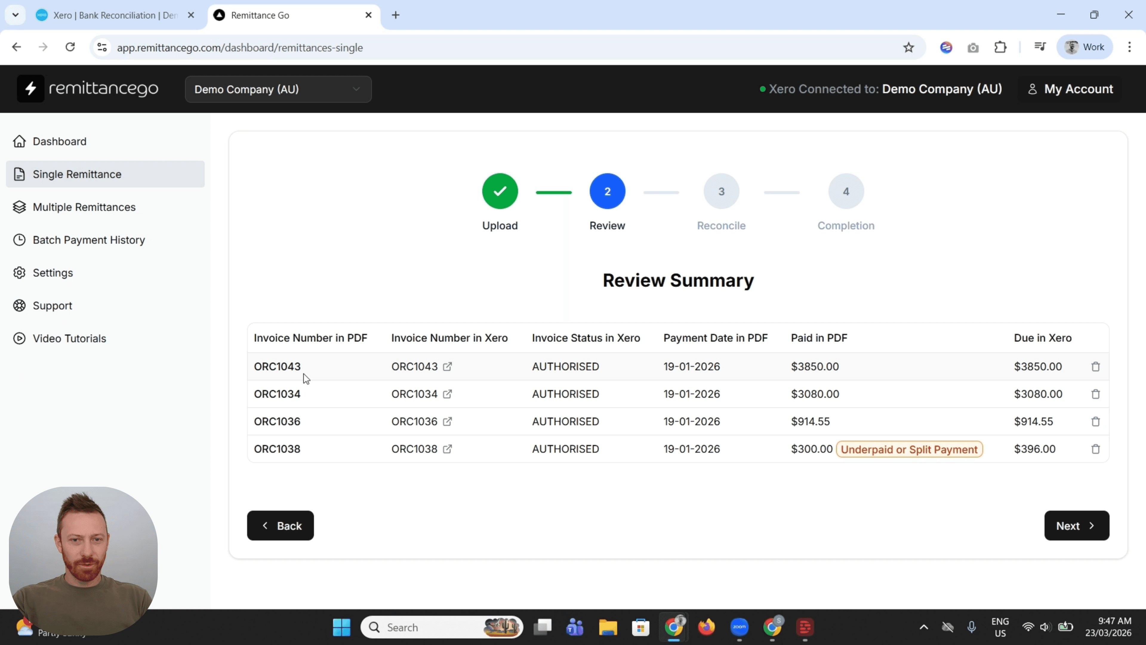 Batch payment discrepancy handling in Remittance Go