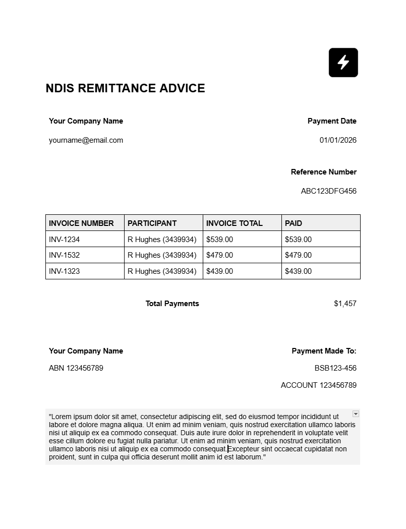 NDIS Remittance Advice PDF Template