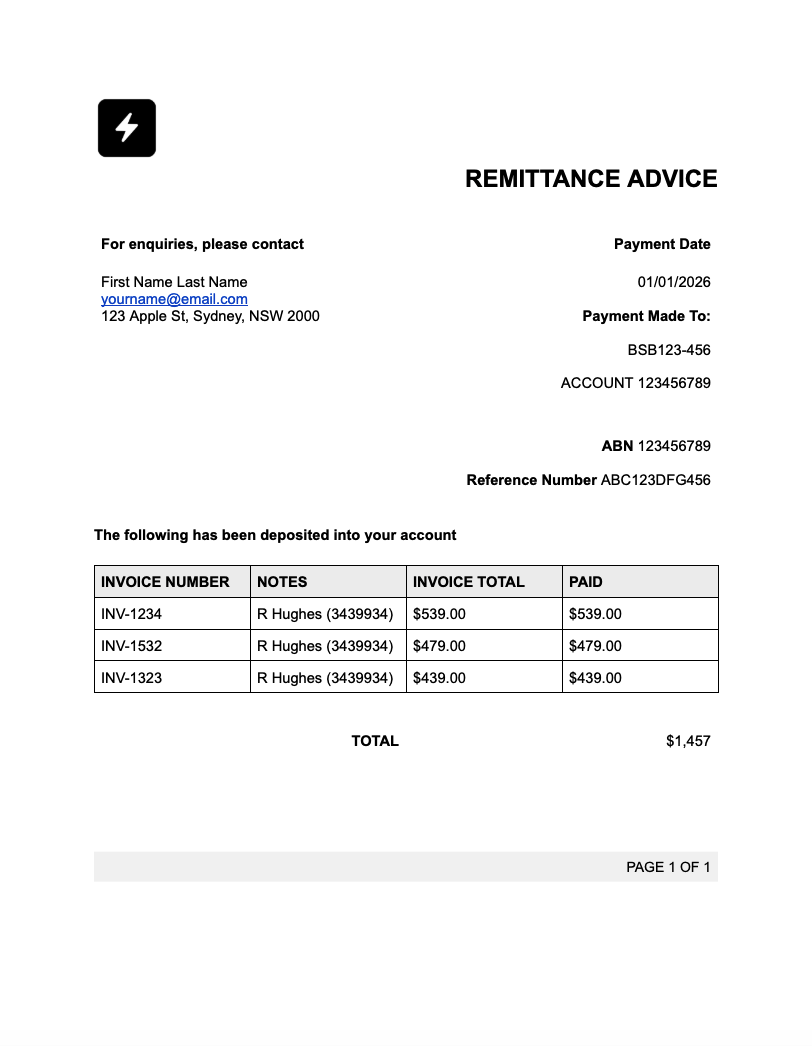 Simple Payment Remittance Template