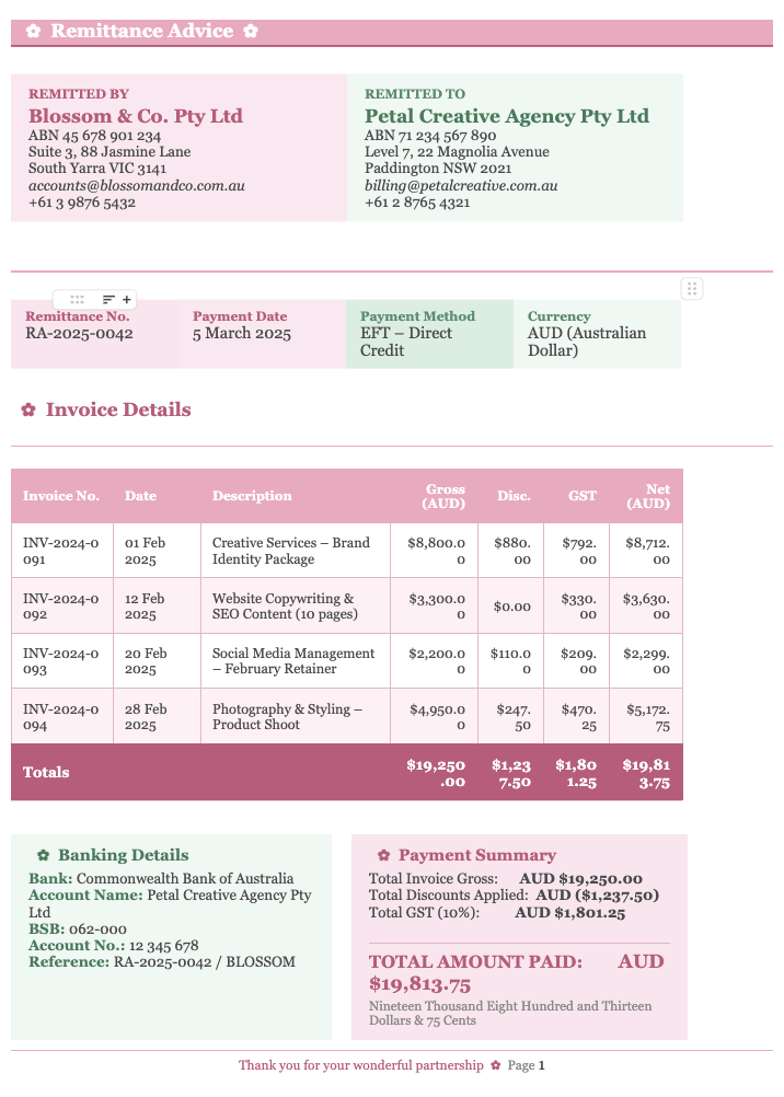 Gentle Remittance Advice Template