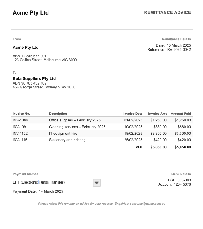 Minimalist Remittance Advice Template