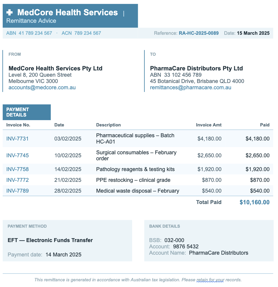 Healthcare Remittance Template