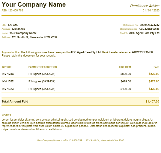 Yellow Remittance Advice Template