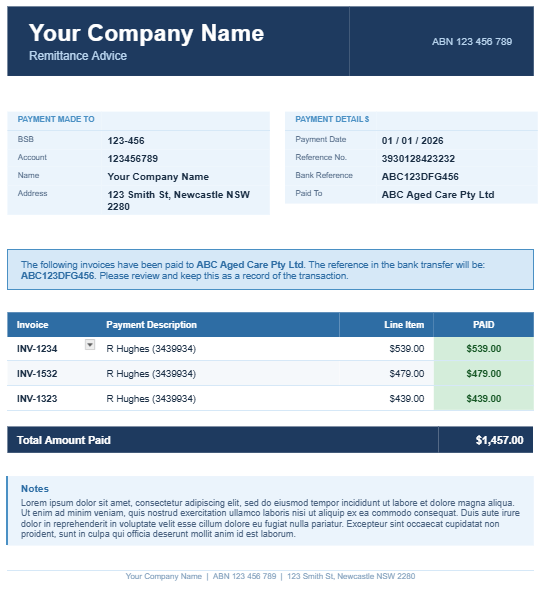 Blue Remittance Advice Template