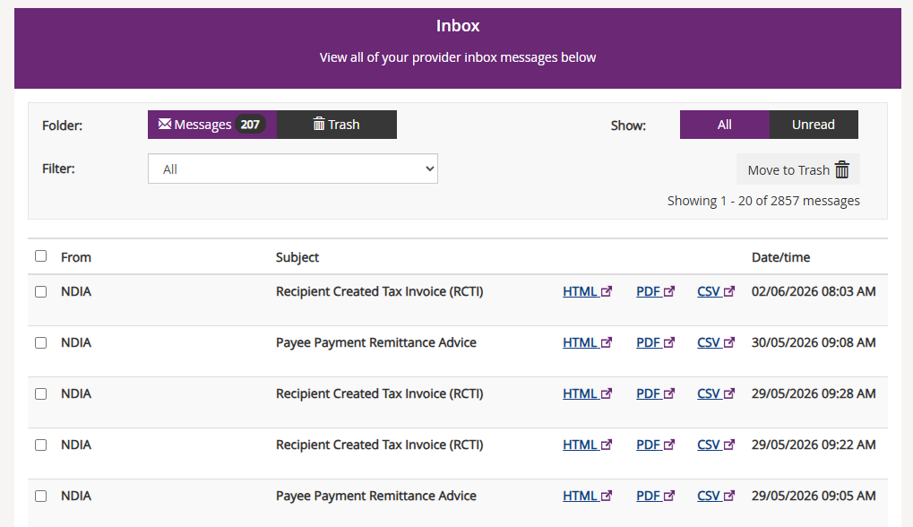 NDIS Provider Portal (PRODA) remittance download screen